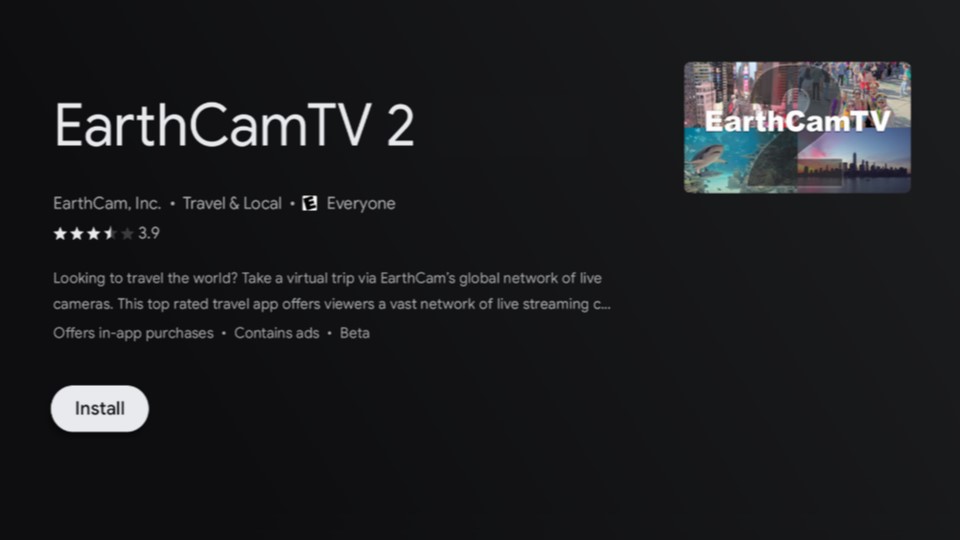 Picture of ECTV2 app page in Android TV Store