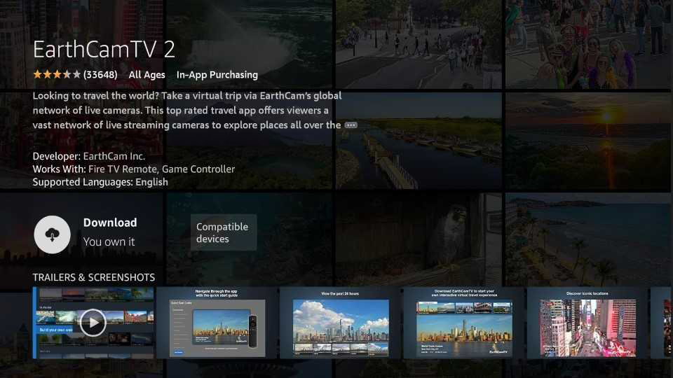 Picture of ECTV2 app page in fireTV store