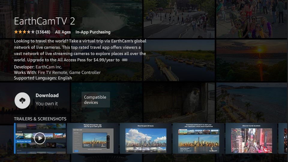 Picture of ECTV2 app page in fireTV store